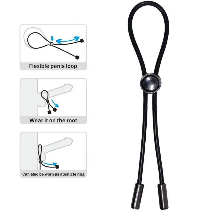 Anneau pénis silicone noir ajustable, ergonomique, étanche, avec boucle flexible pour érections durables et stimulation in...