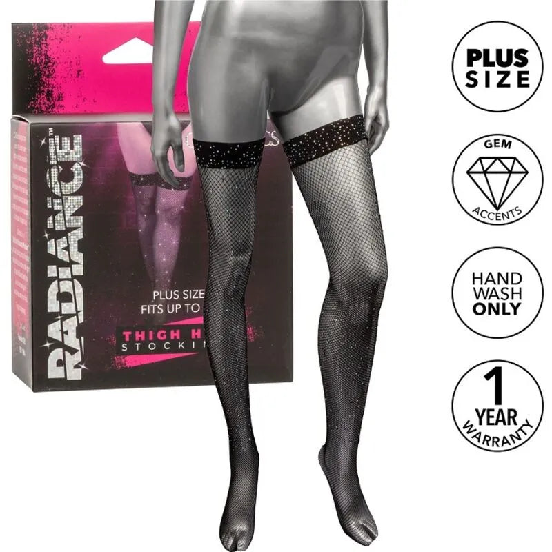 bas cuisses grande taille glamour strass maille respirante confort ajusté maintien silicone transparent extensible doux élasthanne