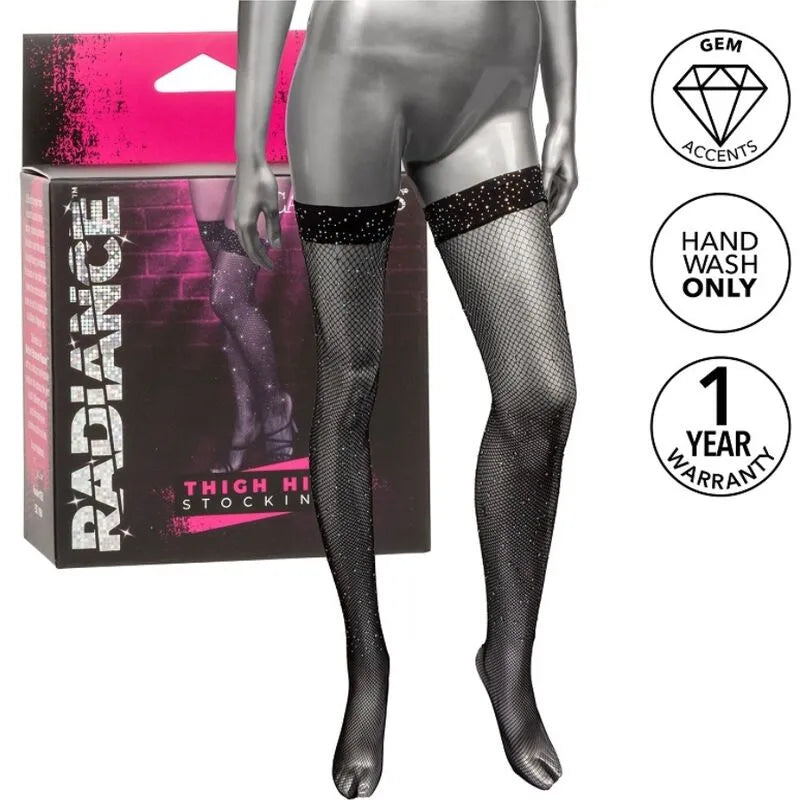 Bas cuissardes Radiance strass scintillants élastiques confort maille respirante maintien silicone transparent durable extensible doux sensuel élégant raffiné soirée