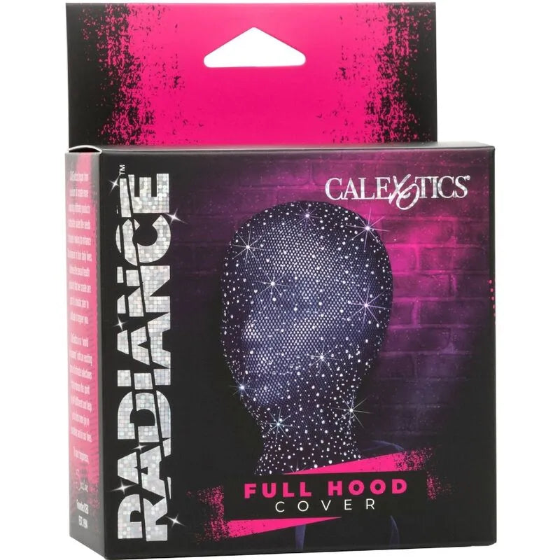 Capuche sensuelle noire en maille respirante avec lacets strass, emballage glamour pour couples, taille unique.