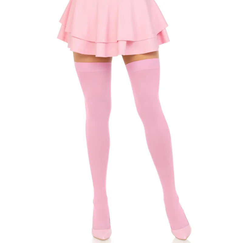 Bas cuissardes nylon rose brillant maintien silicone bande soyeux extensible confortable taille unique sans jarretelles élégant féminin raffiné résistant
