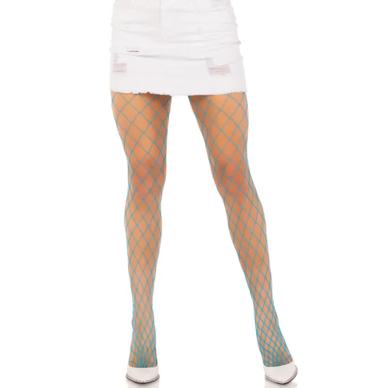 Collants résille diamant élasthanne élastique bleu fluo sexy tendance mode audacieux confortable extensible moulant glamour festival soirée lingerie déguisement