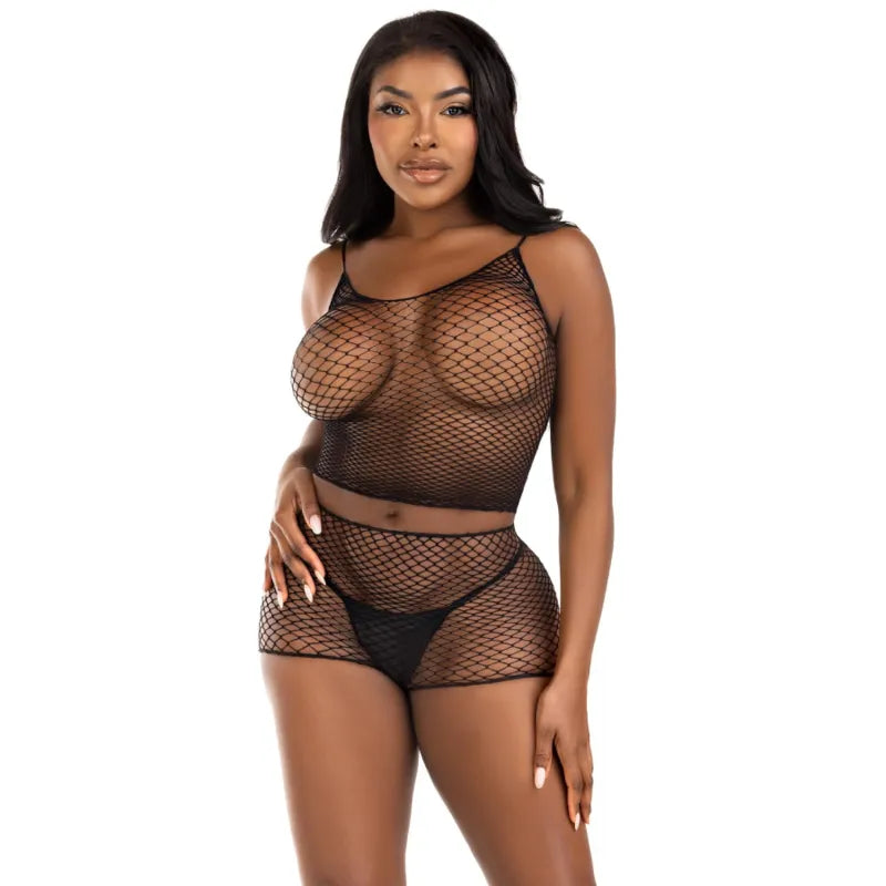 ensemble débardeur short résille noir citron vert fuchsia moderne sexy sportif respirant élastique nylon élasthanne taille unique ajustement universel