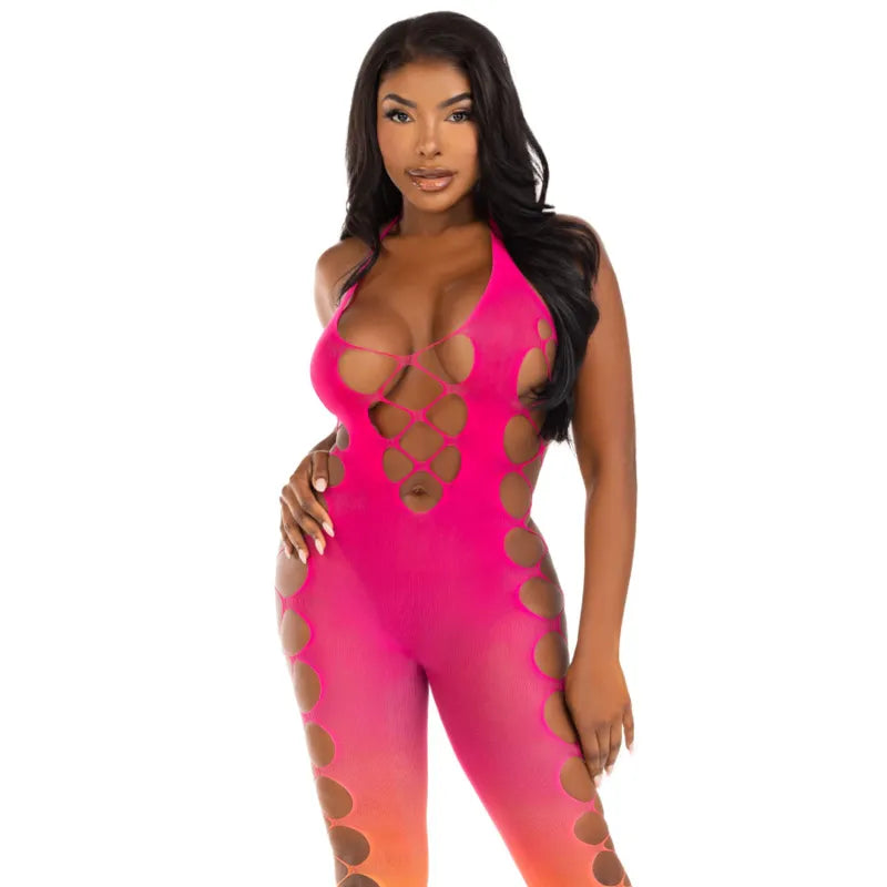 body sans pieds multicolore dégradé élastique sexy estival col licou réglable tissu extensible doux découpes audacieuses silhouette sublimée confort liberté