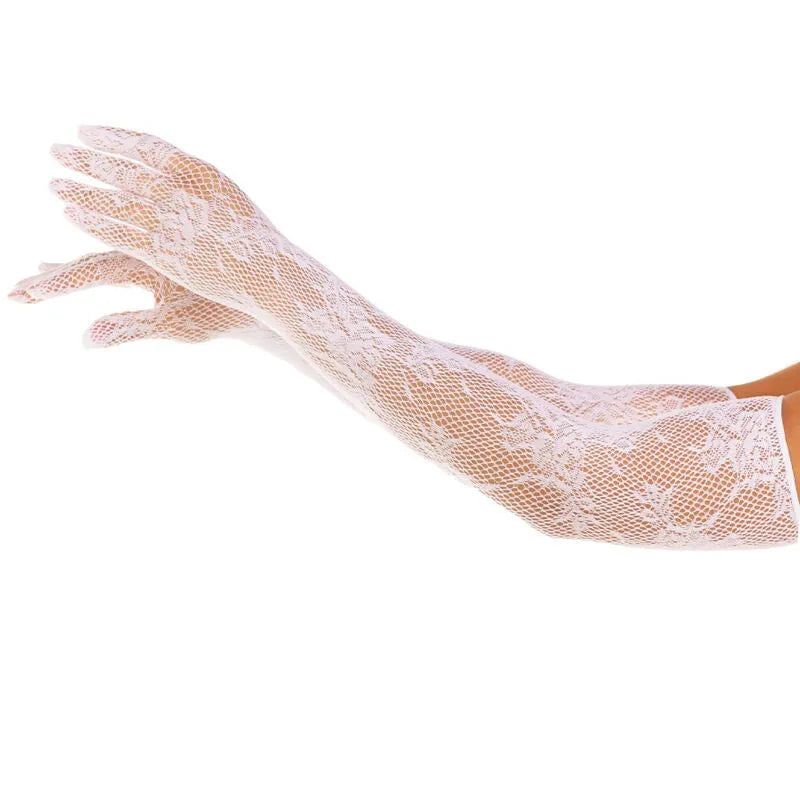 gants opéra résille florale noir blanc sans couture longs extensibles respirant confortable élégants sophistiqués féminins raffinés