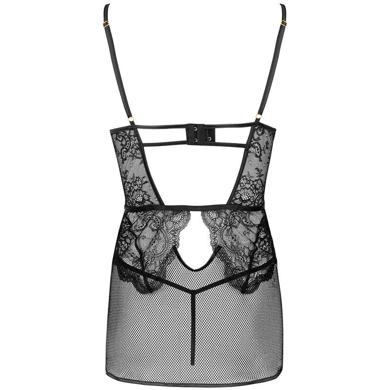 Ensemble lingerie noir dentelle Livco Corsetti, découpes stratégiques, maille délicate, style sophistiqué et sensuel.