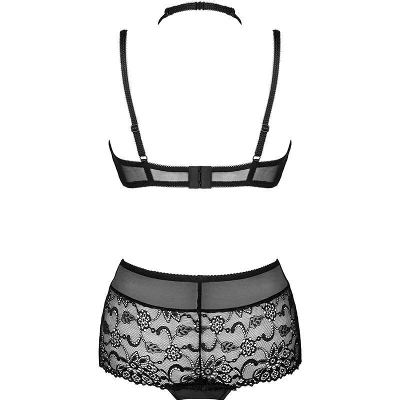 Soutien-gorge dentelle florale noir avec culotte taille haute Livco Corsetti Fashion