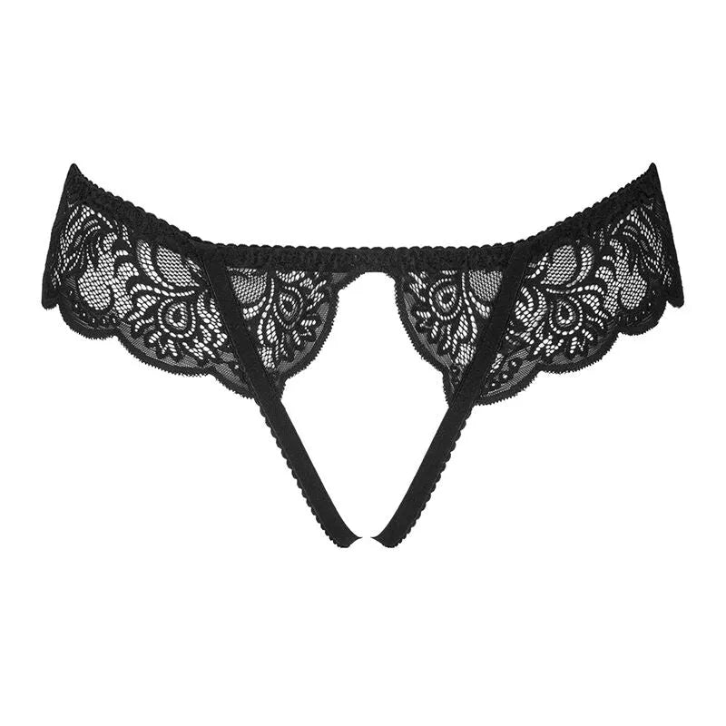Culotte noire en dentelle sensuelle, coupe ouverte, design élégant et raffiné, Livco Corsetti, lingerie sexy et confortable.