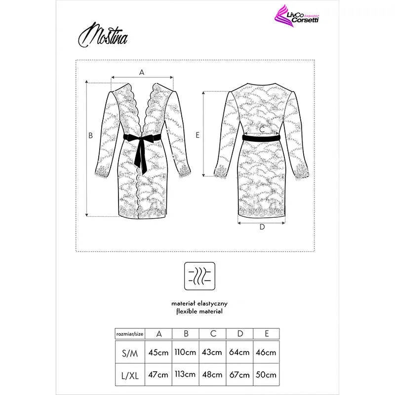 Peignoir femme sexy noir mi-mollet motif floral polyamide Livco Corsetti