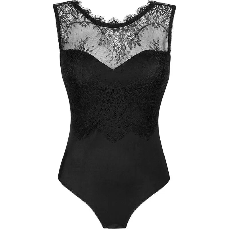 Body noir dentelle sensuelle, élasthanne extensible, silhouette flatteuse, idéal soirée romantique, grande taille élégante.
