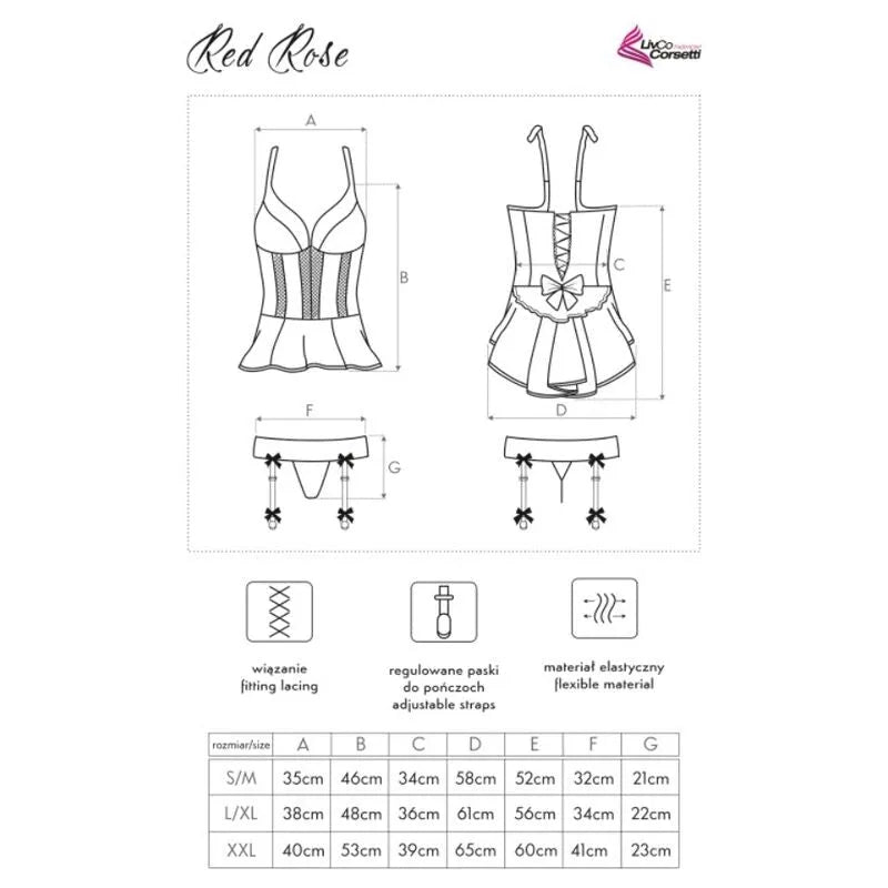 Corset porte-jarretelles rouge noir Livco Corsetti, dentelle satin, broderie, bretelles épaisses, ceinture nœud ondulé.