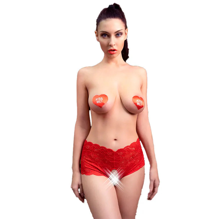 culotte entrejambe ouvert rouge noir provocante sexy élégante ajustable extensible confortable polyester élasthanne tailles S M L XL marque CHILIROSE