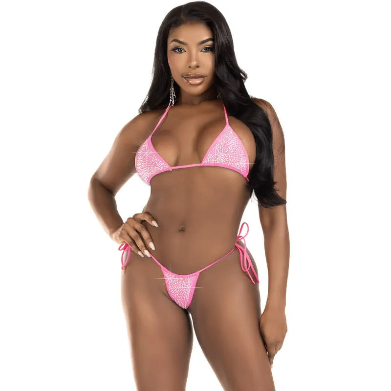 bikini deux pièces strass élégant scintillant noir bleu fuchsia string nœuds latéraux maintien confortable extensible taille unique