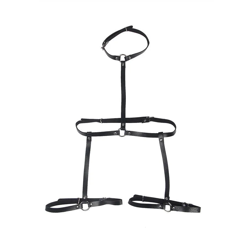 harnais corps cuir véritable noir chaînes élégance séduction confort ajustable taille unique design sculptant féminin raffiné glamour cadeau
