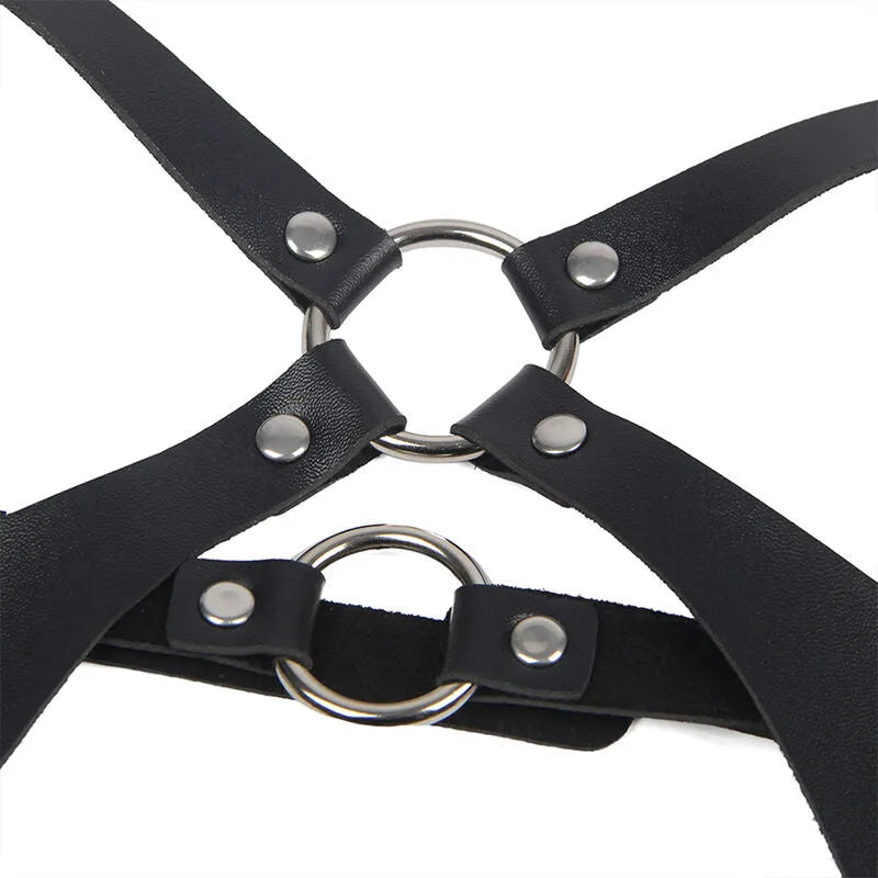 Harnais cuir noir Subblime, boucles métalliques raffinées, ajustable, élégant, idéal pour soirée romantique, luxe.