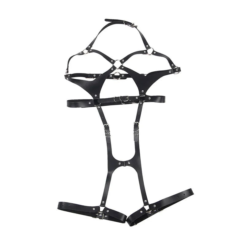 Harnais cuir noir Subblime, design élégant, boucles ajustables, taille unique, lingerie sexy luxe pour soirée romantique.