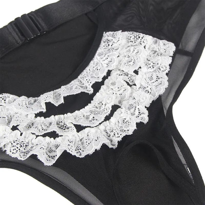 Culotte noire en dentelle blanche, lingerie sexy servante grande taille L/XL, élégante et confortable.