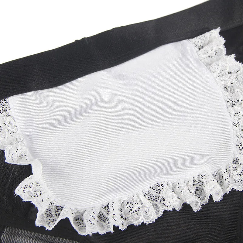Costume servante sexy noir et blanc, dentelle délicate, grande taille L/XL, lingerie féminine élégante et confortable.