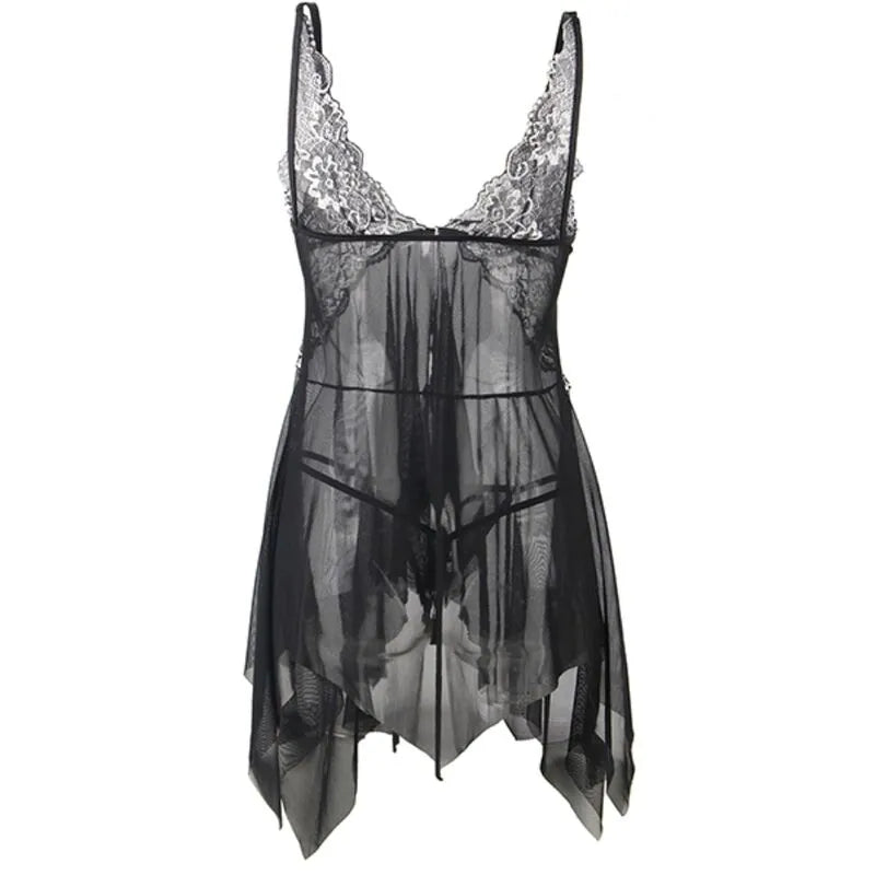 Babydoll lingerie noire en tulle et dentelle, grande taille, design élégant et sexy, confort optimal, Subblime USA.