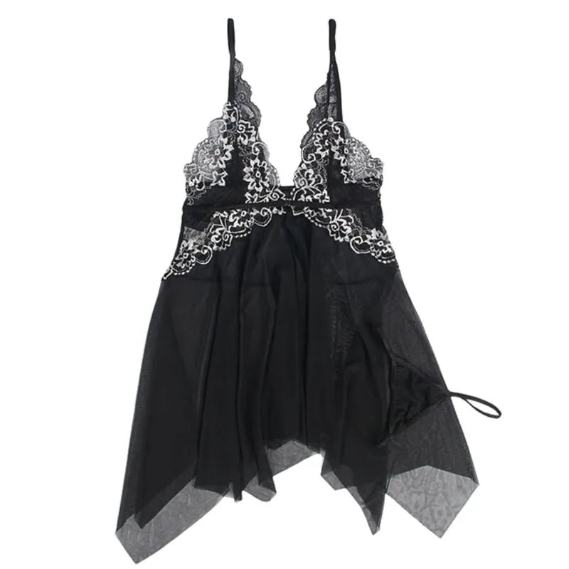 Babydoll grande taille en tulle noir et dentelle, design élégant et sexy, confort Subblime USA.