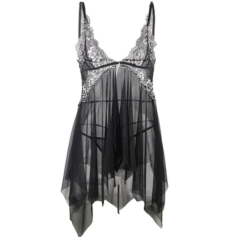 Babydoll grande taille en tulle noir et dentelle, design sexy et élégant, confort Subblime USA.