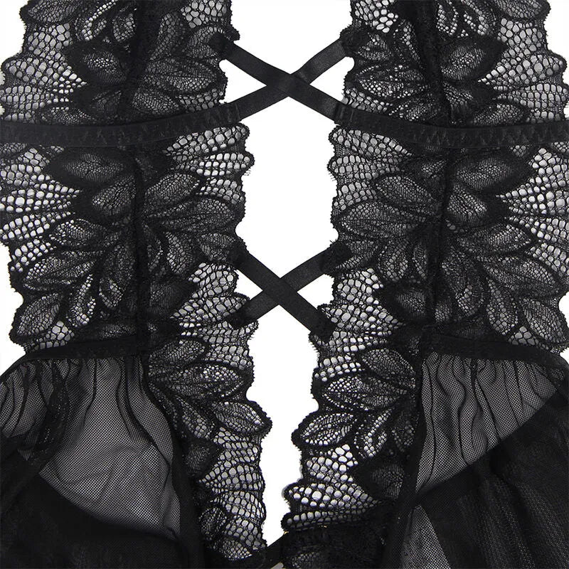 teddy dos nu dentelle noire confortable sensuelle séduisante sophistiquée élégante extensible durable ajustement flatteur féminine jupe tulle mystérieuse romantique soirée