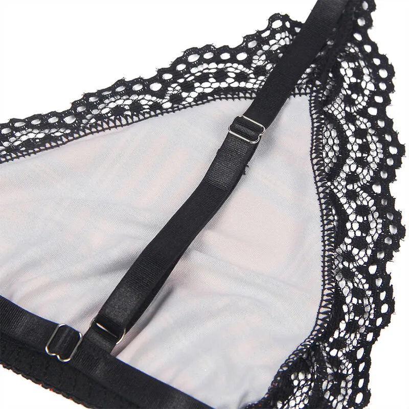 Dentelle noire sur soutien-gorge ajustable en polyester et élasthanne, design damier, costume étudiante sexy Subblime.