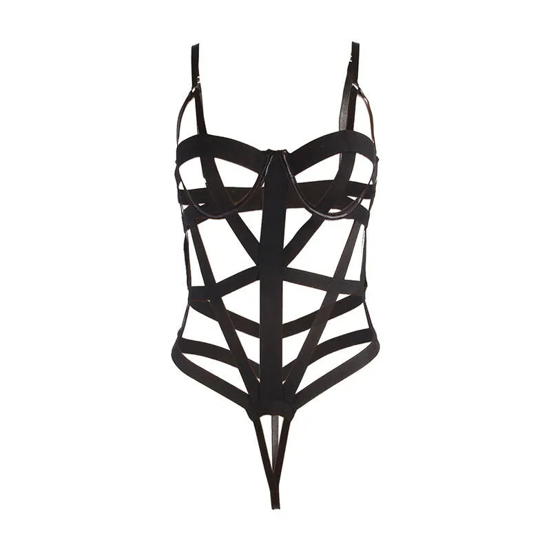 Body noir découpes Subblime, lingerie élégante et moulante, sangle réglable, polyester élasthanne, silhouette féminine.