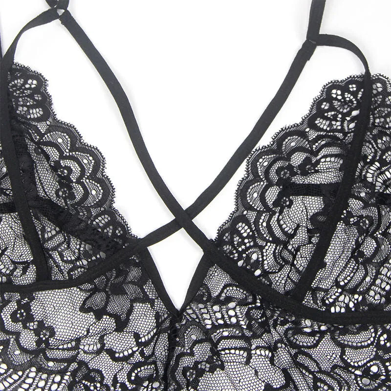 lingerie sexy déguisement policier féminine dentelle noire combinaison bretelles chapeau jarretière ajustée élasthanne polyester moulante sensuelle