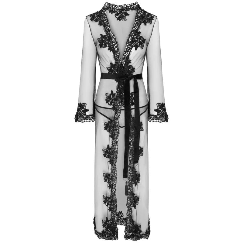 Peignoir femme luxe noir broderie élégante LivCo Corsetti Nokina LC-XG055