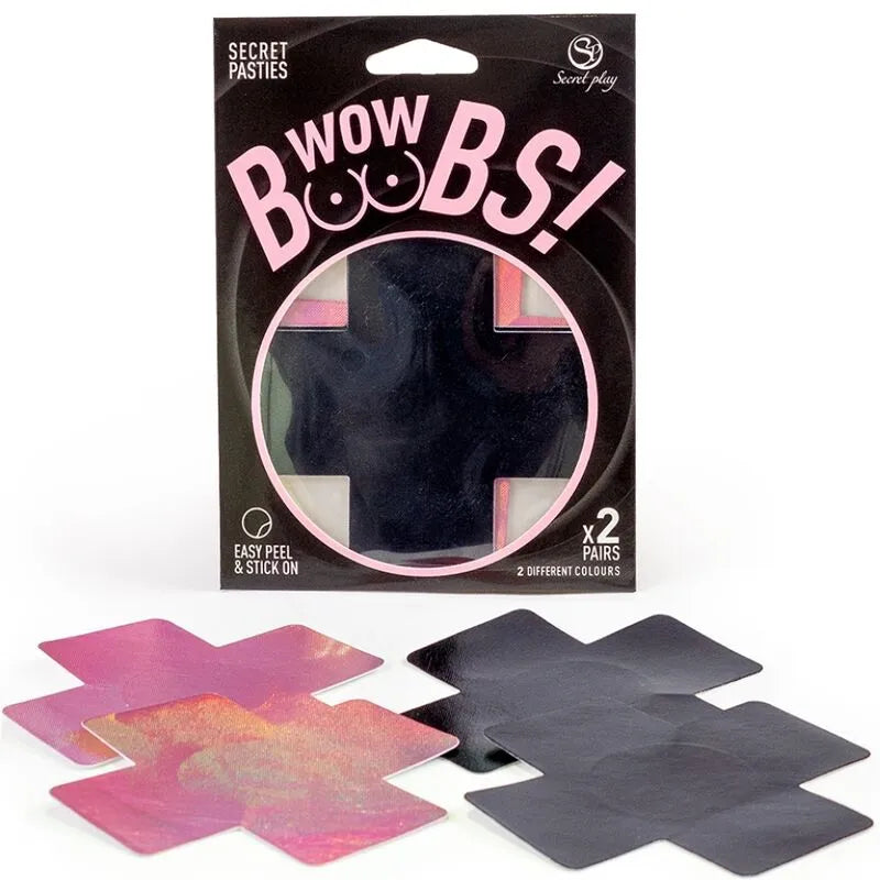 cachetetons holographiques sensuels noir rose festival soirée glamour séduisants adhésifs faciles confortables croix brillants tailleunique 8cm