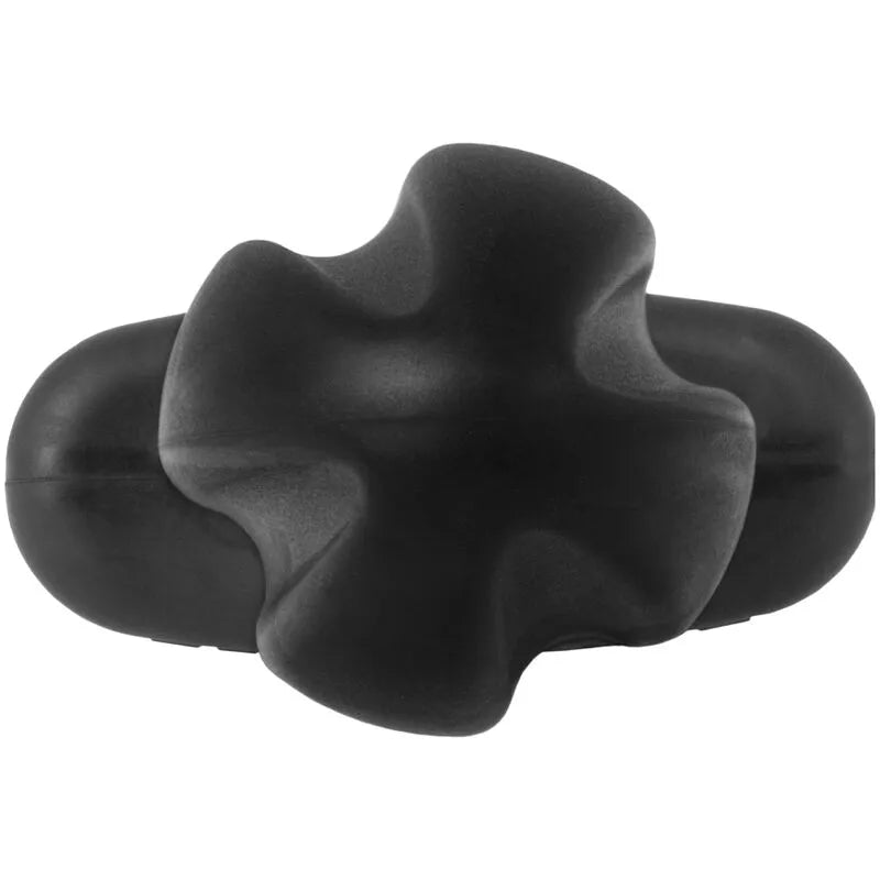 Plug anal électrique noir en silicone, forme de balle quadripolaire, design innovant pour sensations électrostimulantes.