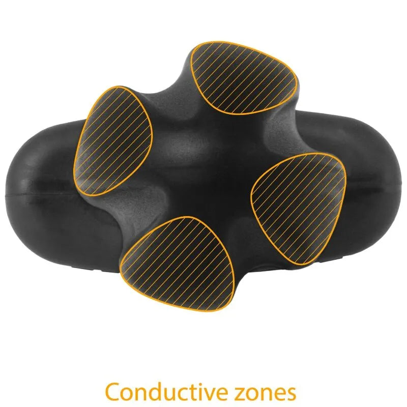 Plug anal quadripolaire noir en silicone, forme de balle avec zones conductrices, design innovant pour sensations électriq...