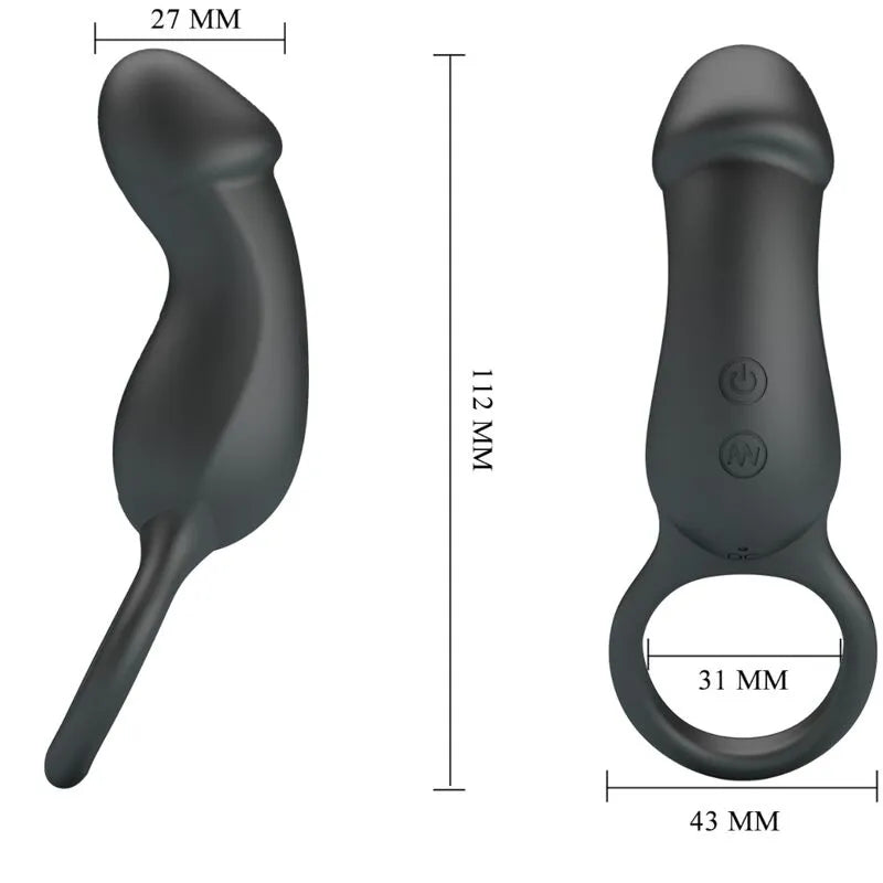 Anneau pénien plug anal vibrant noir, silicone ergonomique, télécommandé, rechargeable, étanche, 12 modes, 112mm.