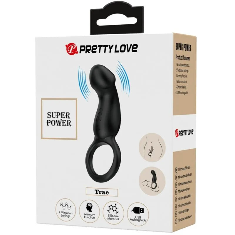 Anneau pénien plug anal vibrant noir en silicone, télécommandé, rechargeable, ergonomique, étanche, 12 modes pulsations.