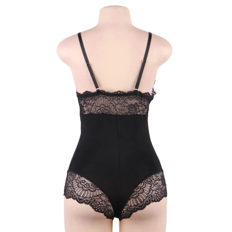 teddy dentelle florale ajustable femme grande taille confort américain noir LXL bretelles réglables maintien élégante séduisante sexy doux