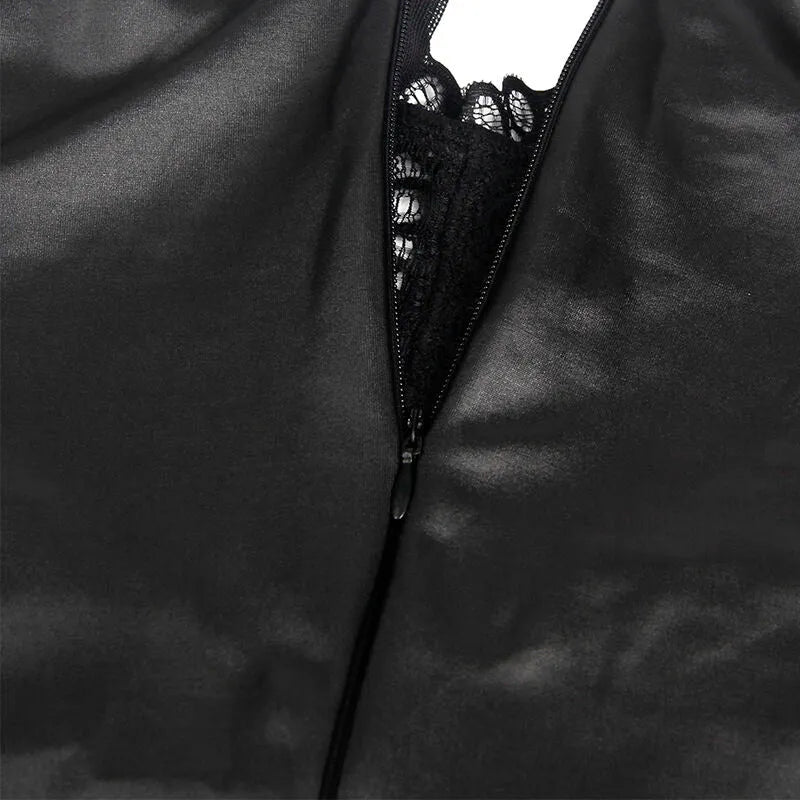 Robe Sexy Dentelle Cuir Noir Subblime Silhouette Soirée Élégante