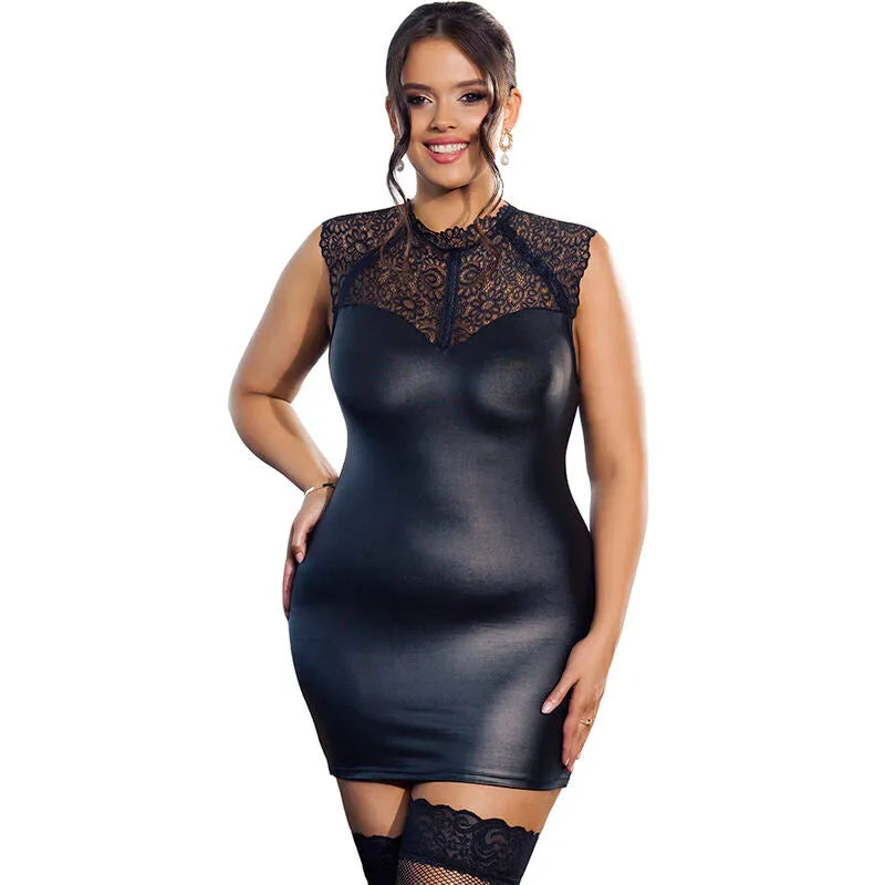 Robe Sexy Dentelle Cuir Noir Subblime Silhouette Soirée Élégante