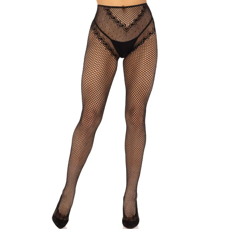 bas résille sans entrejambe couture cœur noir rouge sensuelle élégante élastique nylon élasthanne ultrasouple douceur taille unique maintien galbant