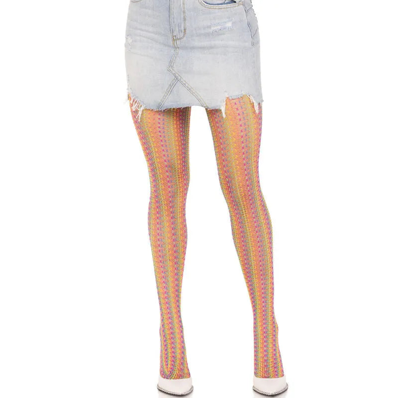 bas résille crochet multicolore arcenciel festival fierté colorés confortables élastiques doux tailleunique extensibles résistants lavables tendance audacieux inclusifs