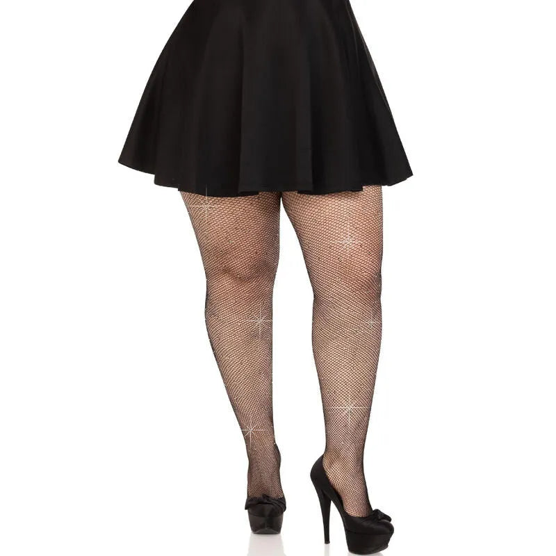 collants grande taille résille strass noir caramel confortable extensible satiné bonneterie respirante ajustable sertis main renforcé glamour soirée élégance