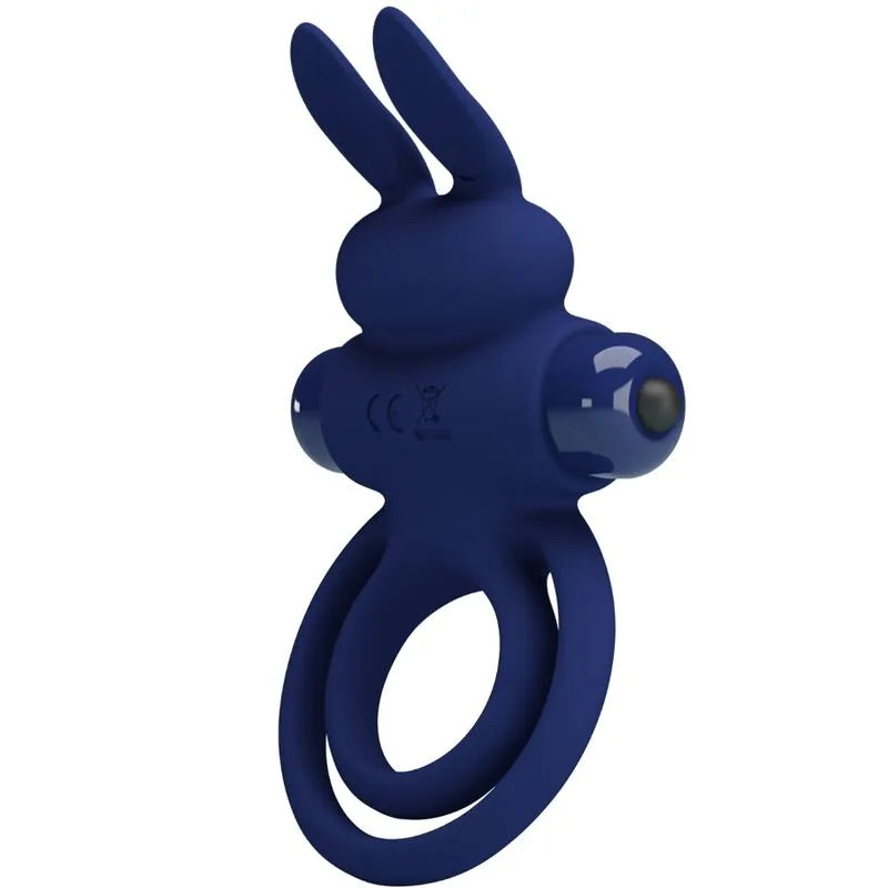 anneau pénien vibrant silicone bleu dix vibrations stimulation clitoridienne double lapin ergonomique hypoallergénique pile AAA érection prolongée sensations partagées couples