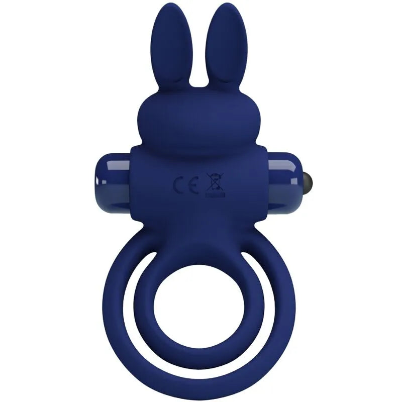 Anneau pénien vibrant bleu en silicone, forme lapin, double anneau, 10 modes de vibration, stimulation clitoridienne.