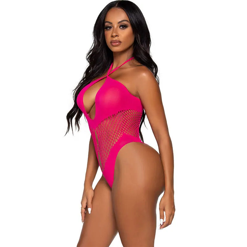 Body fuchsia dos nu sans couture, silhouette ajustée, décolleté croisé, tissu élastique respirant, élégant et sexy.