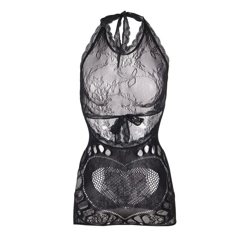 Subblime mini robe résille dos ouvert cœur noir sexy femme soirée