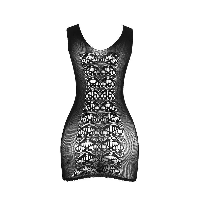 Body court résille noir femme, sans manches, maille élastique, ajustement silhouette, séduction, lingerie élégante.