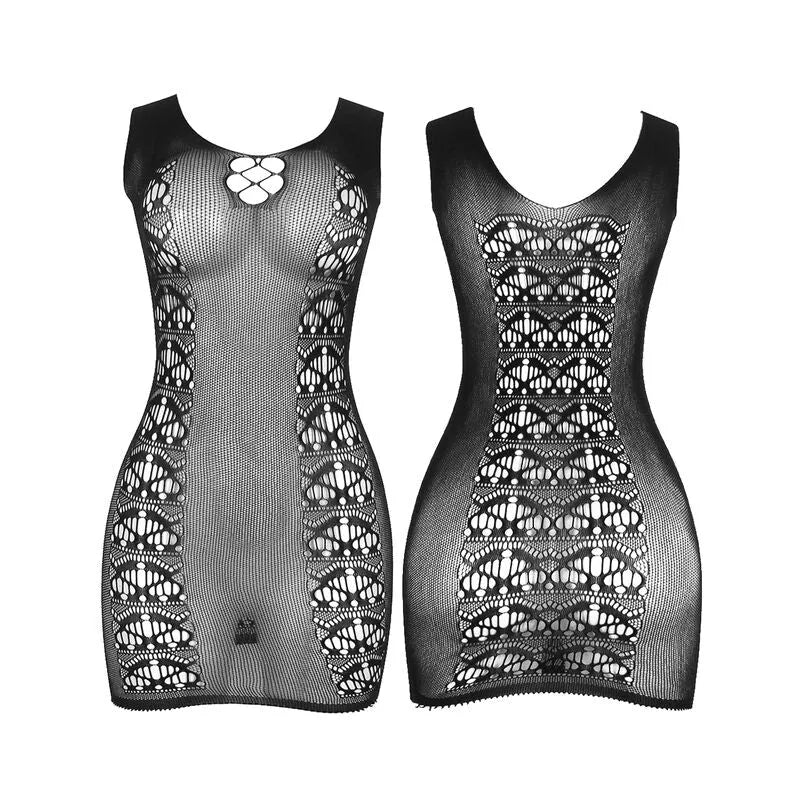 Body court résille noir femme, sans manches, maille élastique, ajustement silhouette, séduction, Subblime.