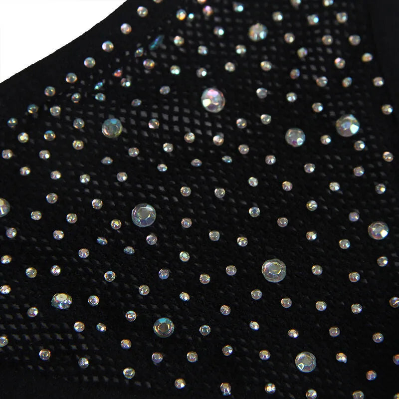 Body résille noir motif losange avec gants assortis, élégant et sensuel, en nylon élasthanne, taille unique.