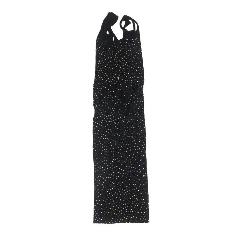 Body moulant noir résille avec paillettes et strass, élégant et sensuel, idéal pour soirées glamour et occasions spéciales.