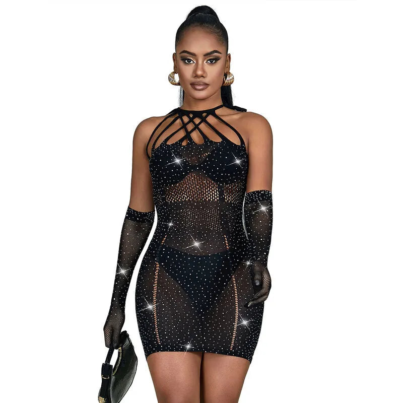 Body sexy en maille noire avec strass Subblime pour soirées glamour